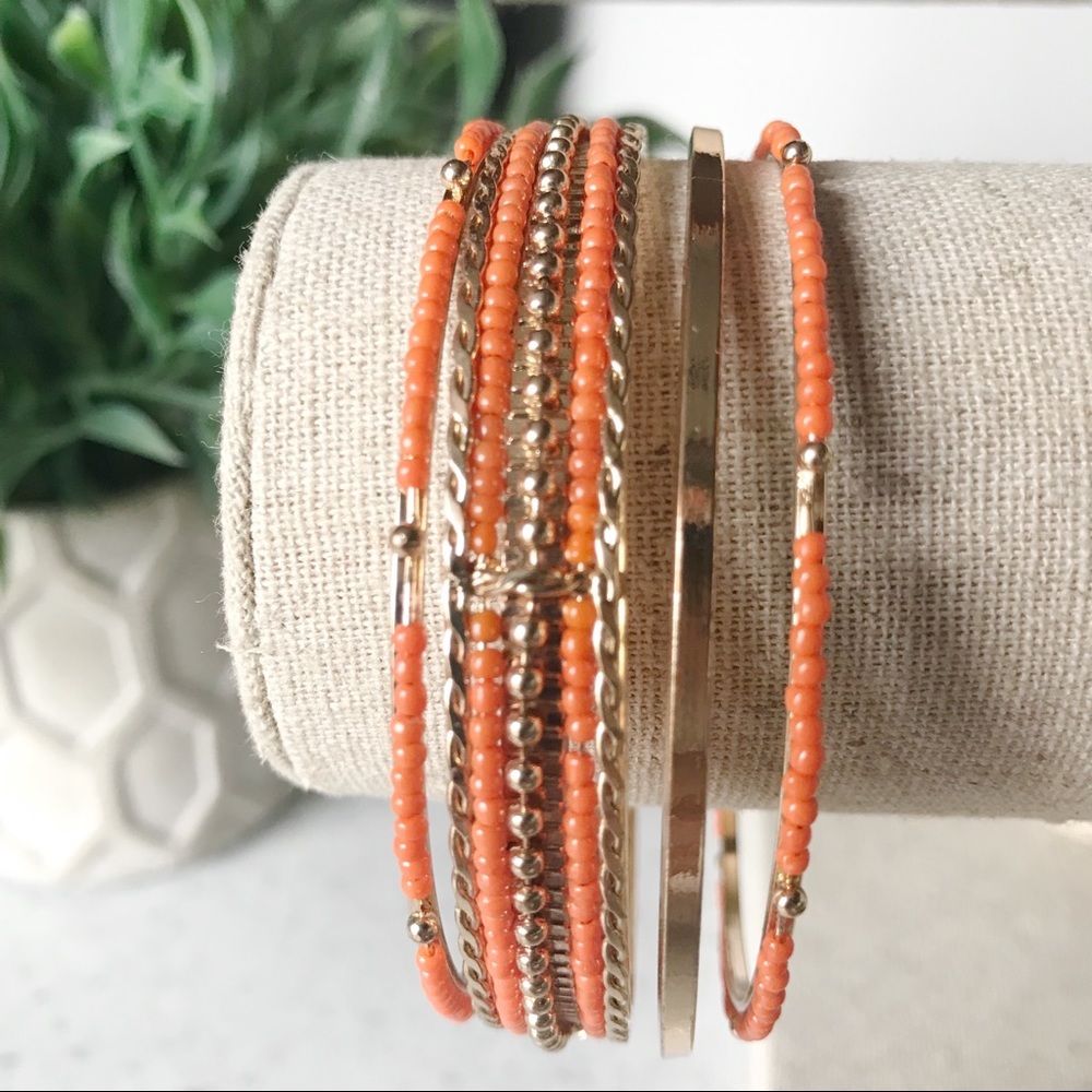 🌿Bracelet Set Gold tone with Orange Beads